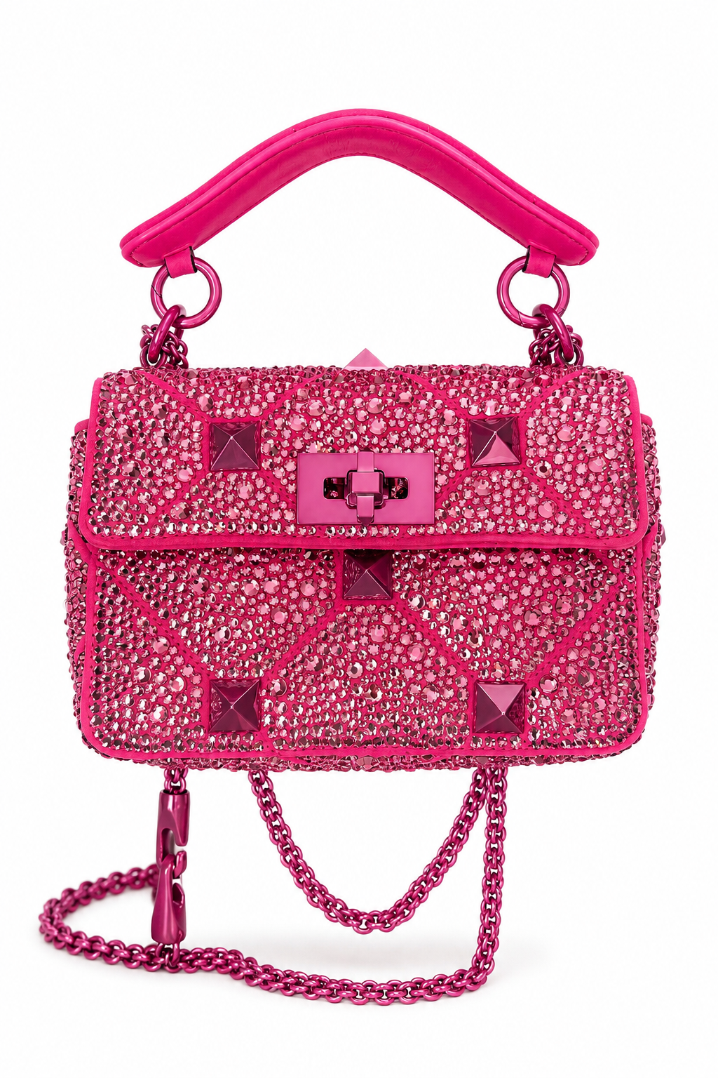 Valentino Garavani Small Roman Stud Shoulder Bag Crystal Pink