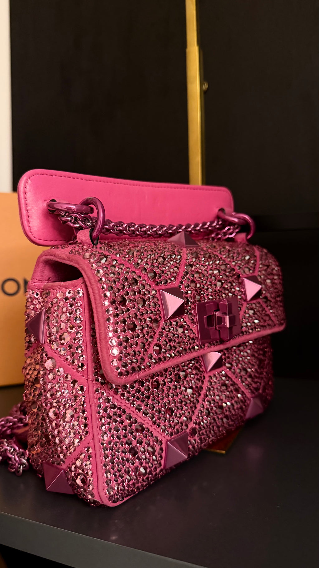 Valentino Garavani Small Roman Stud Shoulder Bag Crystal Pink