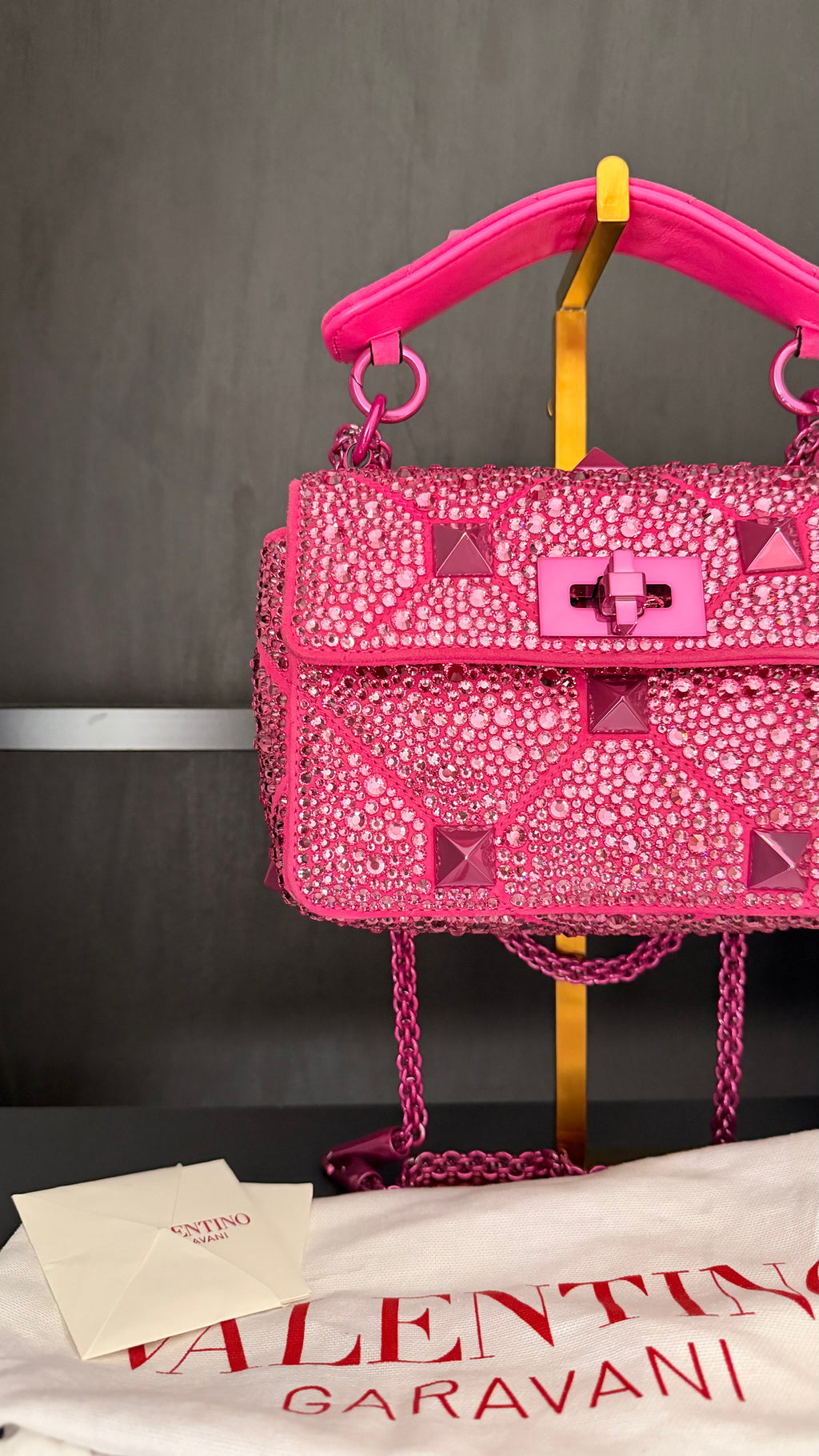 Valentino Garavani Small Roman Stud Shoulder Bag Crystal Pink