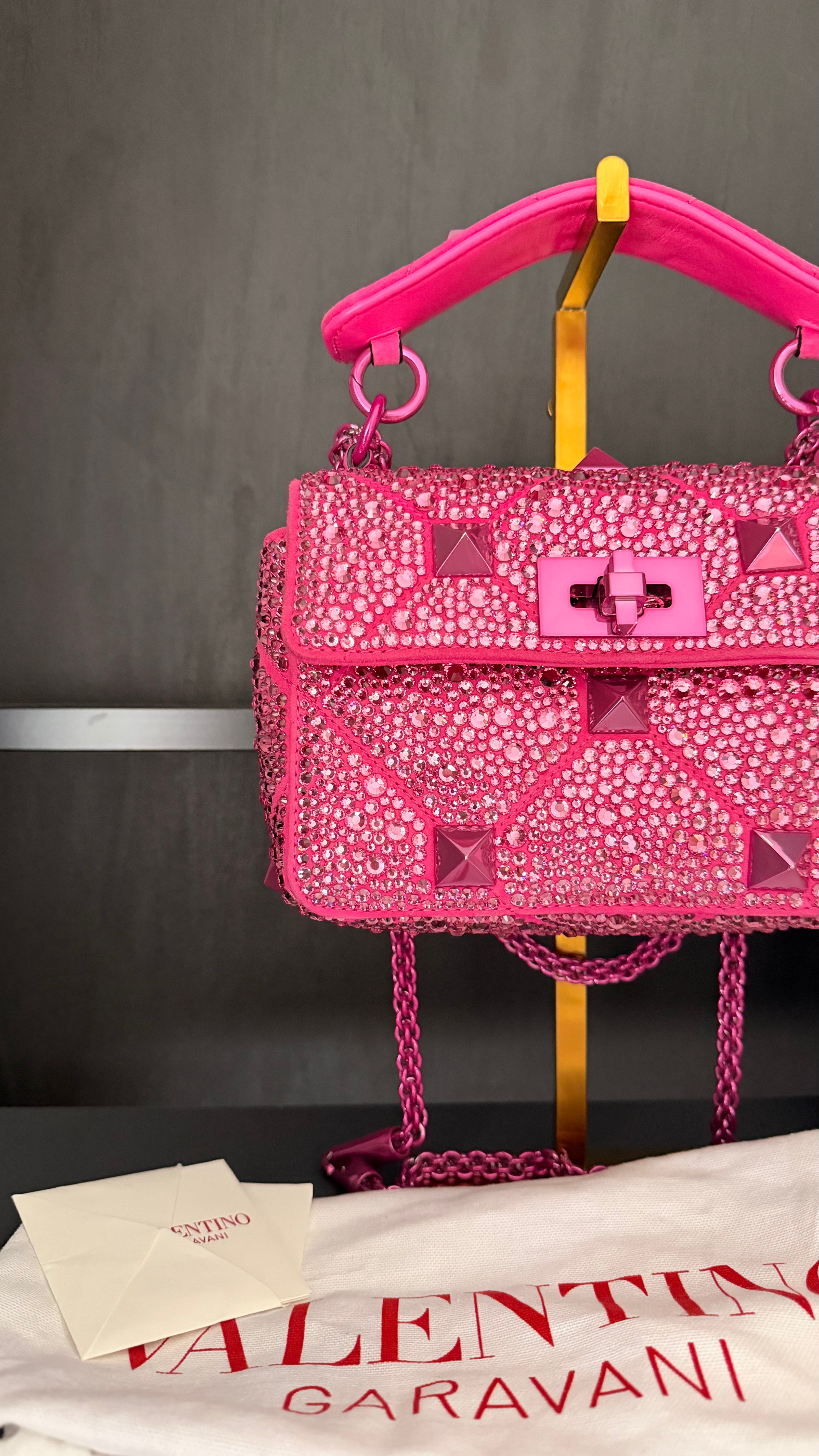 Valentino Garavani Small Roman Stud Shoulder Bag Crystal Pink